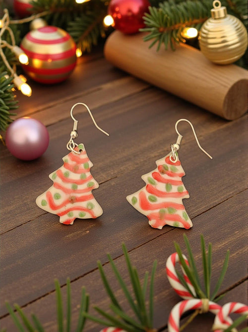 Christmas Tree Cake Earrings, Handmade Polymer Clay Holiday Jewelry, Festive Christmas Gift