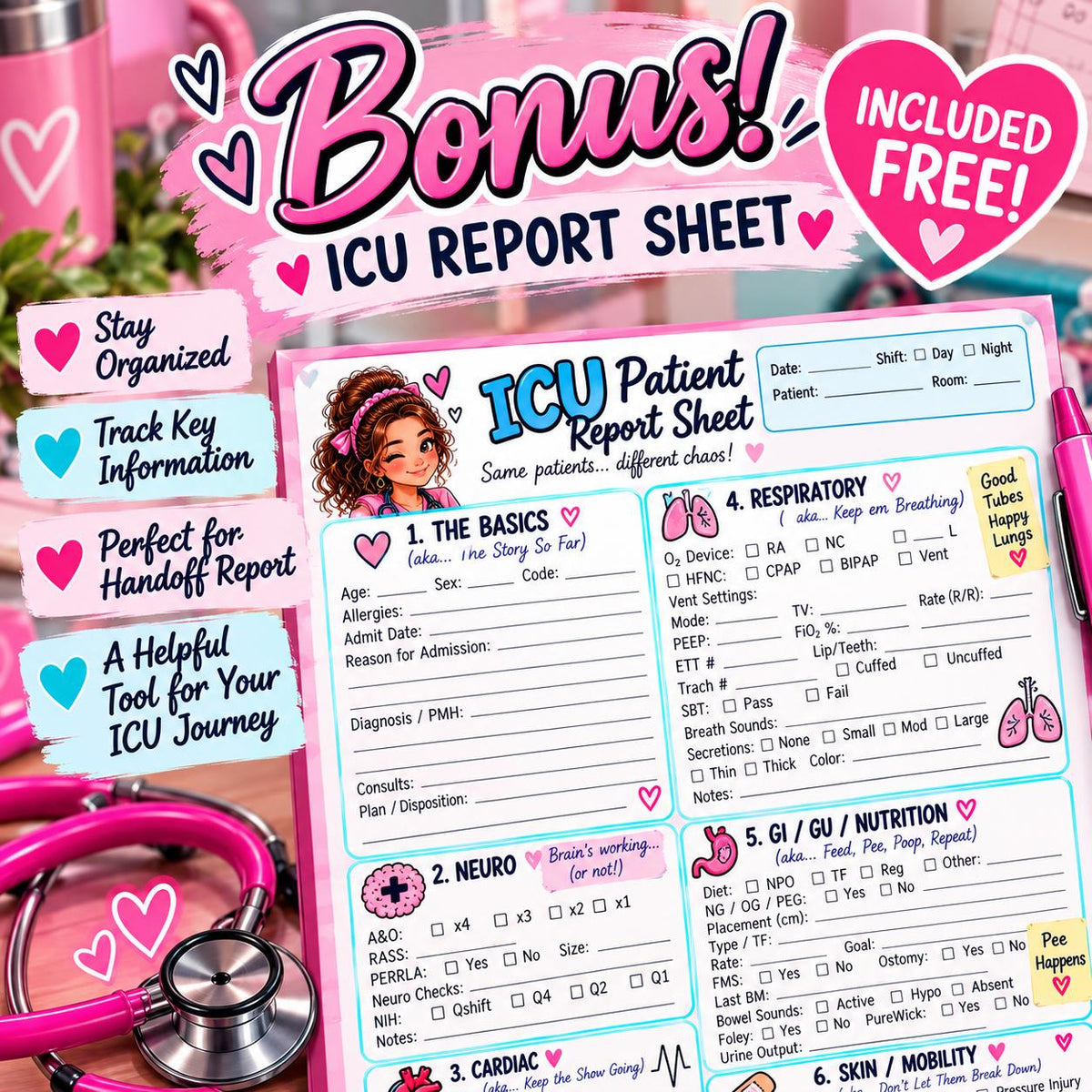 ICU New Nurse Survival Guide | 40-Page Nursing Workbook | Pink Edition PDF Download