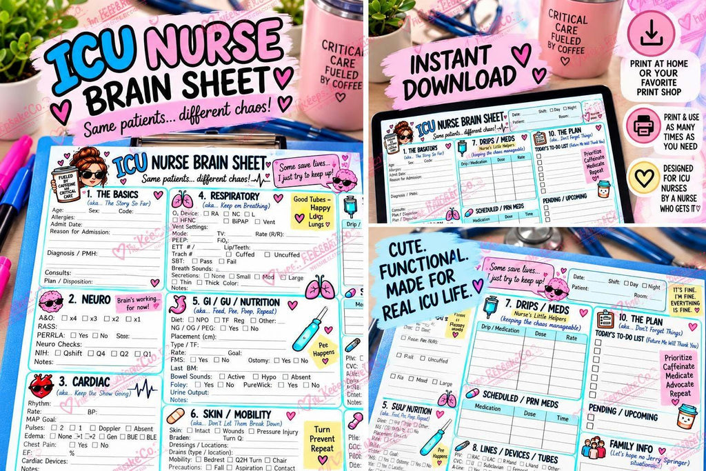 ICU Funny NurseBrain Sheet | Printable Critical Care Nursing Report Sheet | Digital Download