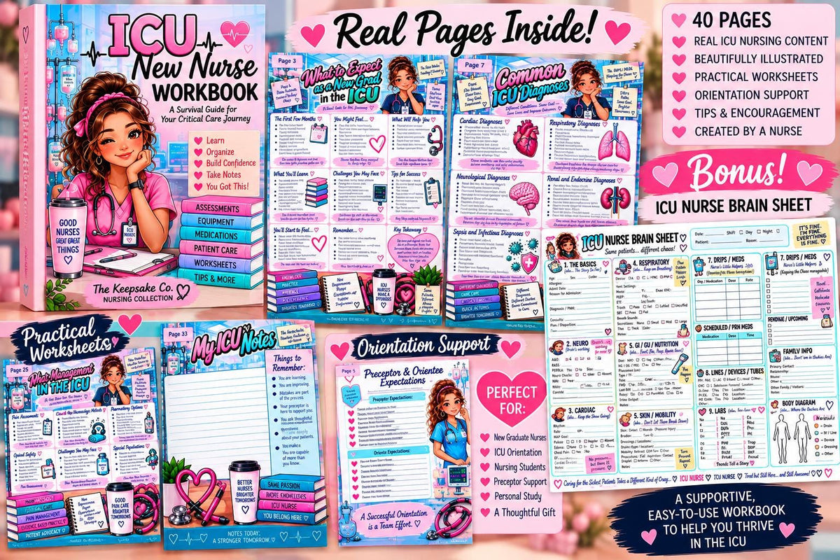 ICU New Nurse Survival Guide | 40-Page Nursing Workbook | Pink Edition PDF Download