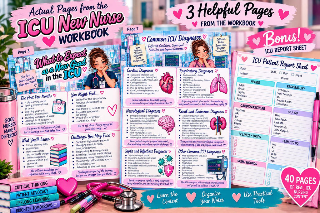 ICU New Nurse Survival Guide | 40-Page Nursing Workbook | Pink Edition PDF Download