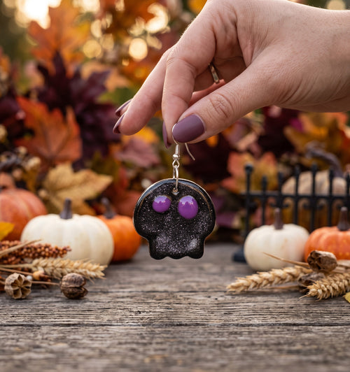 Black Shimmer Skull Earrings | Handmade Halloween Earrings